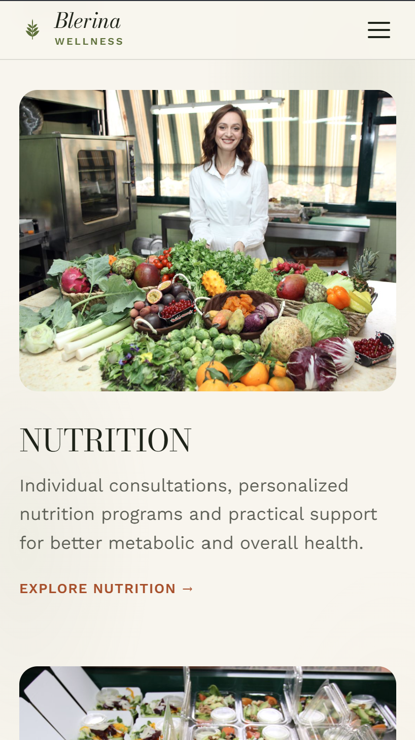 The Blerina Wellness website on a phone