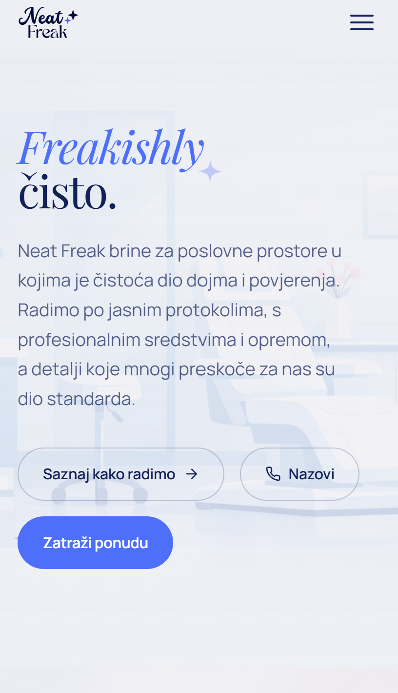 The Neat Freak website on a phone