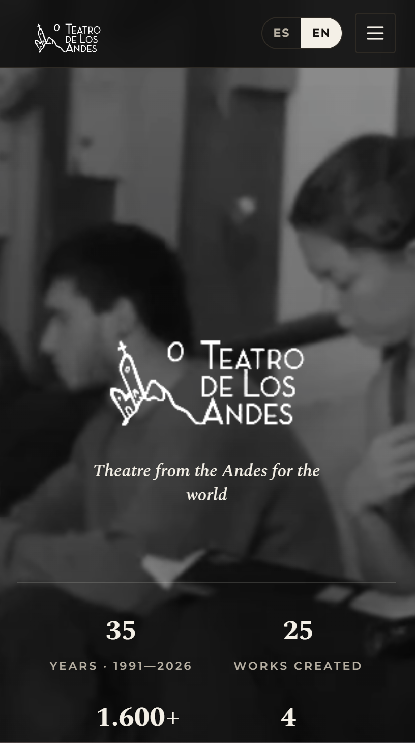 The Teatro de los Andes website on a phone