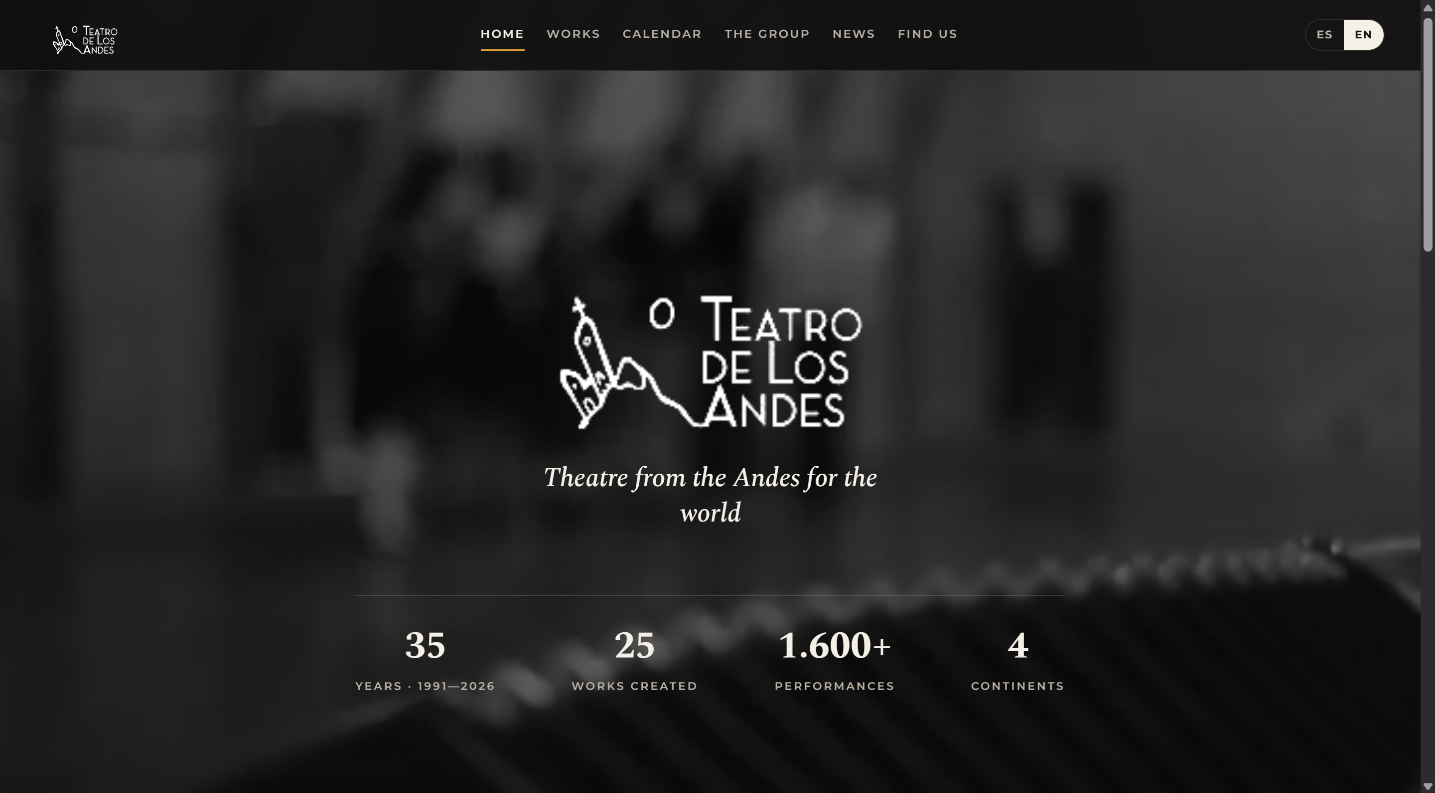 The Teatro de los Andes website on a laptop